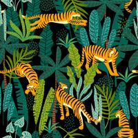 Seamless exotiskt mönster med tigrar i djungeln.