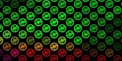 dunkelgrüner, roter Vektorhintergrund mit covid-19 Symbolen. vektor