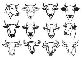 Kuh Kopf Logo einstellen skizzieren Hand gezeichnet Vektor Illustration, das Vieh
