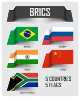 brics. Vereinigung von 5 Ländern . Brasilien Russland Indien China Südafrika. schwimmende Papierflaggen Design. Vektor. vektor