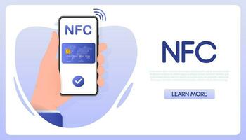 Illustration mit nfc Menschen zum Handy, Mobiltelefon App Design. verdienen Geld online. online Bankwesen vektor