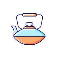 Chinesische Eisen Teekanne RGB-Farbsymbol. isolierte Vektor-Illustration. nationale Arten von Geschirr. altmodische Küchengeräte. Behälter für kochendes Wasser einfache gefüllte Strichzeichnung. vektor
