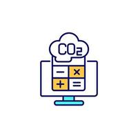 Co2-Emissionsberechnung RGB-Farbsymbol. CO2-Fußabdruck-Rechner. isolierte Vektor-Illustration. Transport und Abfall. Schätzung der Kohlendioxidfreisetzung einfache ausgefüllte Strichzeichnung vektor