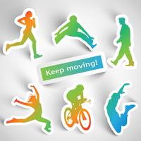 Fortsätt röra på er! sportklistermärken vektor