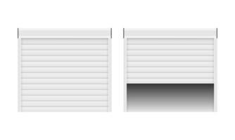 Vektor von realistisch Tür mit rollen Fensterläden auf Weiß Hintergrund. öffnen und geschlossen. Vektor Illustration.
