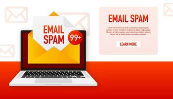 tecknad serie ikon med e-post spam. data skydd. varna meddelande vektor
