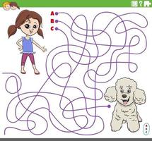 pedagogiskt labyrint spel med tecknad flicka och pudelhund vektor