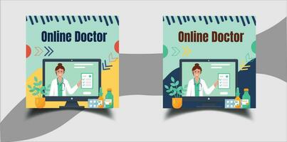 uppkopplad läkare samråd social media posta design vektor