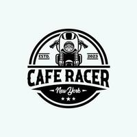 Kafé racer ny york cirkel emblem bricka logotyp vektor isolerat. bäst för motorcykel garage och mekaniker klistermärke logotyp