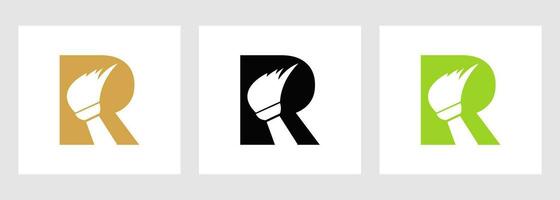 brev r hus rengöring logotyp begrepp med rena borsta ikon. hembiträde service symbol vektor