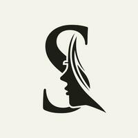 kvinna ansikte logotyp på brev s skönhet spa symbol med kvinna ansikte ikon vektor