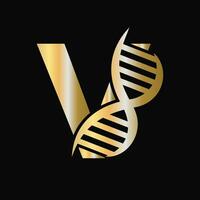 Brief v DNA Logo Design Konzept mit DNA Zelle Symbol. Gesundheit Pflege Symbol vektor