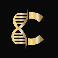 brev c dna logotyp design begrepp med dna cell ikon. hälsa vård symbol vektor