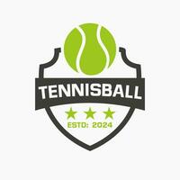 Tennis Ball Logo Konzept mit Schild und Liga Symbol vektor