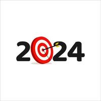 Lycklig ny år 2024 med mål design. 2024 siffra design mall. symboler 2024 Lycklig ny år. framgångsrik mål i 2024. vektor illustration.