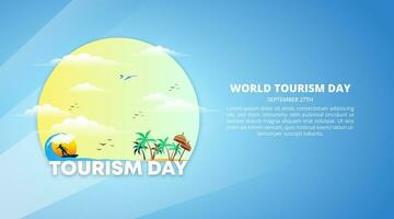 Welt Tourismus Tag Hintergrund mit ein Strand Landschaft vektor