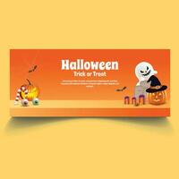 halloween baner mall med pumpa och spöke. hemsida läskigt, bakgrund eller baner halloween mall. vektor illustration.