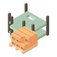 Konstruktion Konzept Symbol isometrisch Vektor. Neu Gebäude Rahmen und Holz Palette vektor