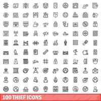 100 tjuv ikoner uppsättning, översikt stil vektor