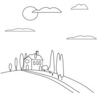 ein Linie Zeichnung von ein Haus auf ein Hügel vektor