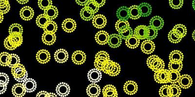 dunkelgrüner, gelber Vektorhintergrund mit Virensymbolen. vektor