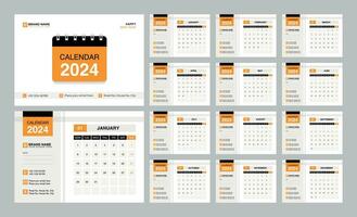 skrivbord kalender 2024 mall. 12 månader ingår. redigerbar 2024 kalender design. vektor illusion
