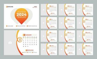 skrivbord kalender 2024 mall. 12 månader ingår. redigerbar 2024 kalender design. vektor illusion