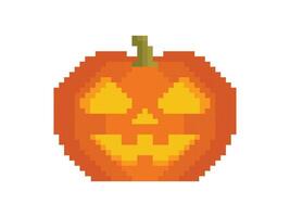 gespenstisch Halloween Jahreszeit glühend Orange Kürbis. pixelig Halloween Kürbis Symbol Über Weiß Hintergrund. vektor