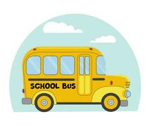 tecknad serie gul skola buss. tillbaka till skola begrepp. glad skola buss. vektor illustration på en tema-back till skola