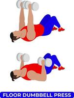 Vektor Mann tun Fußboden Hantel Drücken Sie Körpergewicht Fitness Truhe trainieren Übung. ein lehrreich Illustration auf ein Weiß Hintergrund.