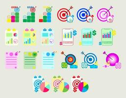 Sammlung Illustration Planung und Rahmen finanziell Tore zu Sein erreicht.set von Geschäft Ziele. vektor