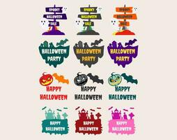 samling ikon med halloween fest text, gravar och bats.set av text halloween. vektor