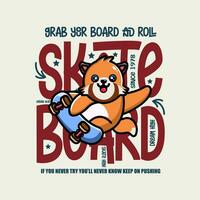 süß rot Panda Skateboardfahrer Karikatur Charakter T-Shirt Design vektor