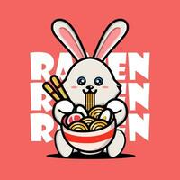 süß Baby Hase Essen Ramen Nudeln vektor