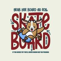 süß Ziege Skateboardfahrer Karikatur Charakter T-Shirt Design vektor