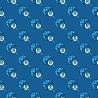 Mann im Lupe mit Erde Globus Vektor Menschen Suche Konzept Blau nahtlos Muster