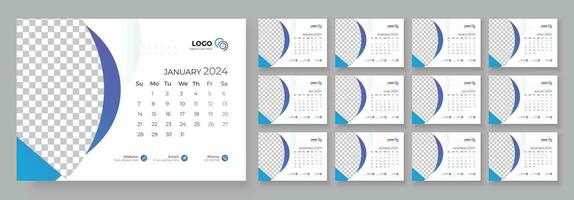 skrivbord kalender mall 2024. skrivbord kalender i en minimalistisk stil. kalender 2024 planerare företags- mall design. vektor