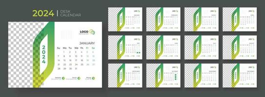 Schreibtisch Kalender Vorlage 2024. Schreibtisch Kalender im ein minimalistisch Stil. Woche beginnt auf Sonntag. Planer zum 2024 Jahr. vektor