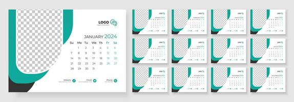skrivbord kalender mall 2024. skrivbord kalender i en minimalistisk stil. vecka börjar på söndag. vektor