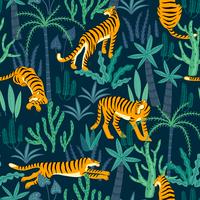 Nahtloses exotisches Muster mit Tiger im Dschungel. vektor