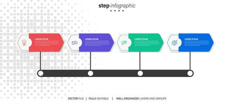 Zeitleiste Infografik mit Infodiagramm. modern Präsentation Vorlage mit 6 spets zum Geschäft Verfahren. Webseite Vorlage auf Weiß Hintergrund zum Konzept modern Design. horizontal Layout. vektor