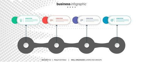 Vektor Infografik Pfeil Design mit 4 Optionen oder Schritte. Infografiken zum Geschäft Konzept. können Sein benutzt zum Präsentationen Banner, Arbeitsablauf Layout, Prozess Diagramm, fließen Diagramm, die Info Graph