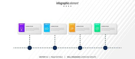 Geschäft Prozess Infografik Vorlage. dünn Linie Design mit Zahlen 4 Optionen oder Schritte. Vektor Illustration Grafik Design
