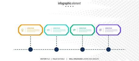 Business-Infografik-Designvorlage mit 4 Optionen, Schritten oder Prozessen. kann für Workflow-Layout, Diagramm, Jahresbericht, Webdesign verwendet werden vektor