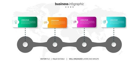 vektor infographic design affärsmall med ikoner och 4 alternativ eller steg. kan användas för processdiagram, presentationer, arbetsflödeslayout, banner, flödesschema, infograf