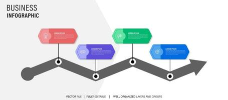 vier Schritte Zeitleiste Infografik Vorlage Vektor. vektor