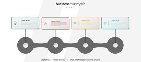 Vektor-Infografik-Design-Geschäftsvorlage mit Symbolen und 4 Optionen oder Schritten. kann für Prozessdiagramme, Präsentationen, Workflow-Layouts, Banner, Flussdiagramme und Infografiken verwendet werden vektor
