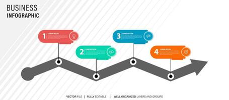 Vektor Infografik Etikette Design Konzept mit Kreis Layout und Marketing Symbole mit 4 Schritte oder Optionen.