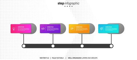 Vektor-Infografik-Etikettendesign-Vorlage mit Symbolen und 4 Optionen oder Schritten. kann für Prozessdiagramme, Präsentationen, Workflow-Layouts, Banner, Flussdiagramme und Infografiken verwendet werden. vektor