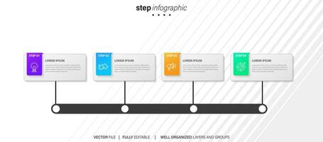 bearbeta av företag infographic element med 4 steg. steg företag tidslinje bearbeta infographic mall vektor